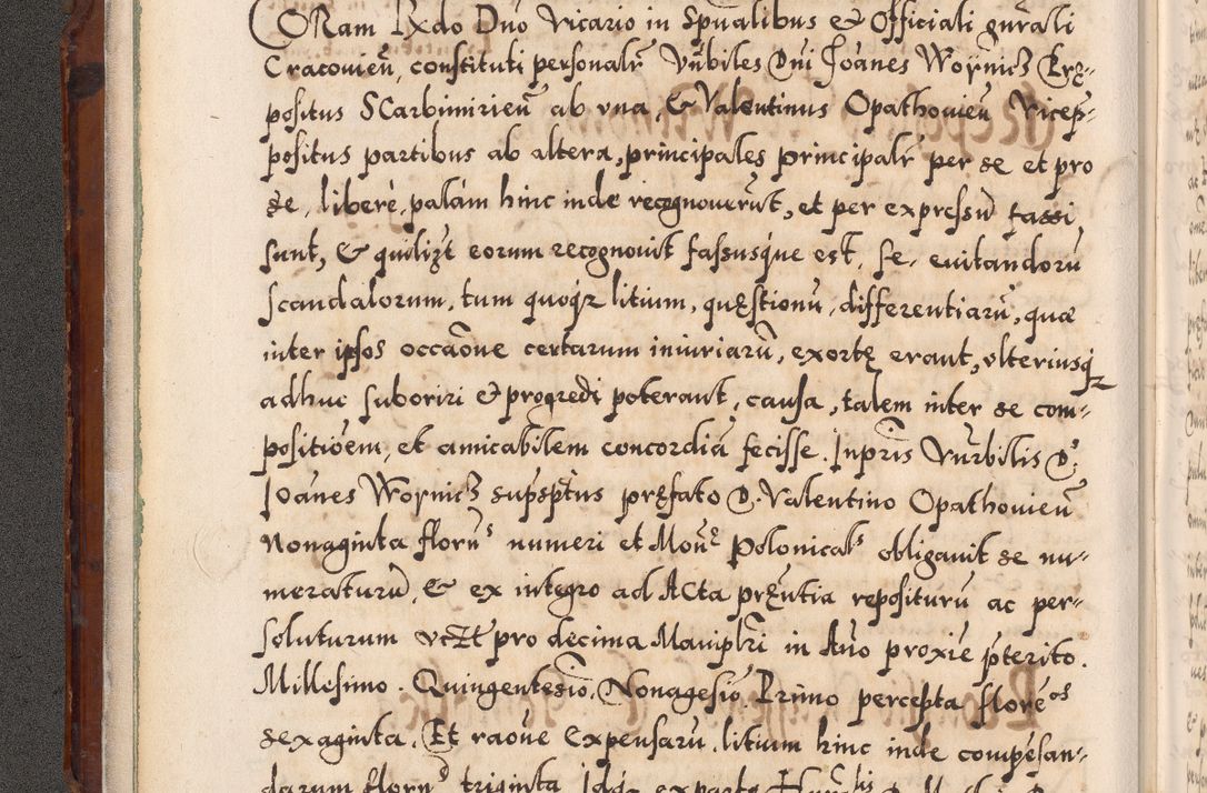 Zdjęcie nr 33 dla obiektu archiwalnego: Illistrissimo et revedissimo in Christo Patre Domino Domino Georgio Rzadziwił Miserone Divina Sacrostae R. E. Tituli S. Sixti Presbitero Cardinali Duce in Olyka et Niesswiesz ad Gubernacula Ecclessiae Cracoviensis cuius administratorialem a Sancta Sede Apostolica obtinverat feliciter sedente. Acta actorum, causarum, sententiarum tam deffinitivarum quam interloquutoriarum decretorum, obligationum, quietationum, recognitionum, constitutionum procuratorum etc. coram Reverendo Domino Stanislao Crassinskz de Crasne Archidiacono Cracoviensis, Scholastico Gnesnesis, Custode Plocensis etc. Vicario et Officiali Generali Cracoviensi in Ano Domini Millesimo Quingentesimo Nonagesimo Primo cuius indictio quarta pontificatus SS. Domini Nostri Gregorii XIIII Anno I psius prio feliciter incipiut