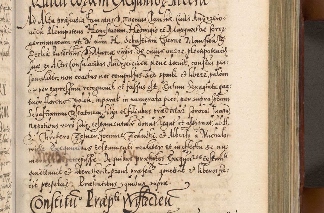 Zdjęcie nr 290 dla obiektu archiwalnego: Illistrissimo et revedissimo in Christo Patre Domino Domino Georgio Rzadziwił Miserone Divina Sacrostae R. E. Tituli S. Sixti Presbitero Cardinali Duce in Olyka et Niesswiesz ad Gubernacula Ecclessiae Cracoviensis cuius administratorialem a Sancta Sede Apostolica obtinverat feliciter sedente. Acta actorum, causarum, sententiarum tam deffinitivarum quam interloquutoriarum decretorum, obligationum, quietationum, recognitionum, constitutionum procuratorum etc. coram Reverendo Domino Stanislao Crassinskz de Crasne Archidiacono Cracoviensis, Scholastico Gnesnesis, Custode Plocensis etc. Vicario et Officiali Generali Cracoviensi in Ano Domini Millesimo Quingentesimo Nonagesimo Primo cuius indictio quarta pontificatus SS. Domini Nostri Gregorii XIIII Anno I psius prio feliciter incipiut