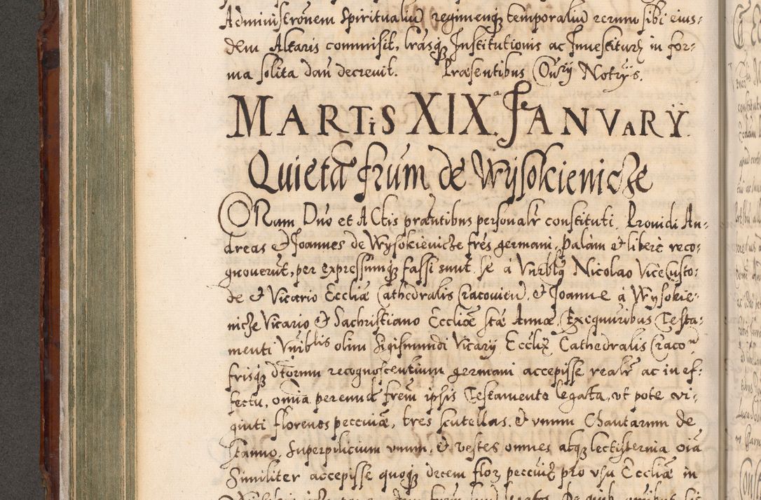 Zdjęcie nr 281 dla obiektu archiwalnego: Illistrissimo et revedissimo in Christo Patre Domino Domino Georgio Rzadziwił Miserone Divina Sacrostae R. E. Tituli S. Sixti Presbitero Cardinali Duce in Olyka et Niesswiesz ad Gubernacula Ecclessiae Cracoviensis cuius administratorialem a Sancta Sede Apostolica obtinverat feliciter sedente. Acta actorum, causarum, sententiarum tam deffinitivarum quam interloquutoriarum decretorum, obligationum, quietationum, recognitionum, constitutionum procuratorum etc. coram Reverendo Domino Stanislao Crassinskz de Crasne Archidiacono Cracoviensis, Scholastico Gnesnesis, Custode Plocensis etc. Vicario et Officiali Generali Cracoviensi in Ano Domini Millesimo Quingentesimo Nonagesimo Primo cuius indictio quarta pontificatus SS. Domini Nostri Gregorii XIIII Anno I psius prio feliciter incipiut
