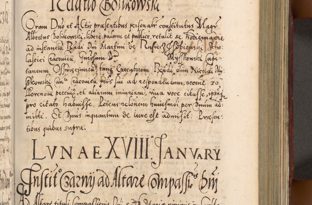 Zdjęcie nr 280 dla obiektu archiwalnego: Illistrissimo et revedissimo in Christo Patre Domino Domino Georgio Rzadziwił Miserone Divina Sacrostae R. E. Tituli S. Sixti Presbitero Cardinali Duce in Olyka et Niesswiesz ad Gubernacula Ecclessiae Cracoviensis cuius administratorialem a Sancta Sede Apostolica obtinverat feliciter sedente. Acta actorum, causarum, sententiarum tam deffinitivarum quam interloquutoriarum decretorum, obligationum, quietationum, recognitionum, constitutionum procuratorum etc. coram Reverendo Domino Stanislao Crassinskz de Crasne Archidiacono Cracoviensis, Scholastico Gnesnesis, Custode Plocensis etc. Vicario et Officiali Generali Cracoviensi in Ano Domini Millesimo Quingentesimo Nonagesimo Primo cuius indictio quarta pontificatus SS. Domini Nostri Gregorii XIIII Anno I psius prio feliciter incipiut