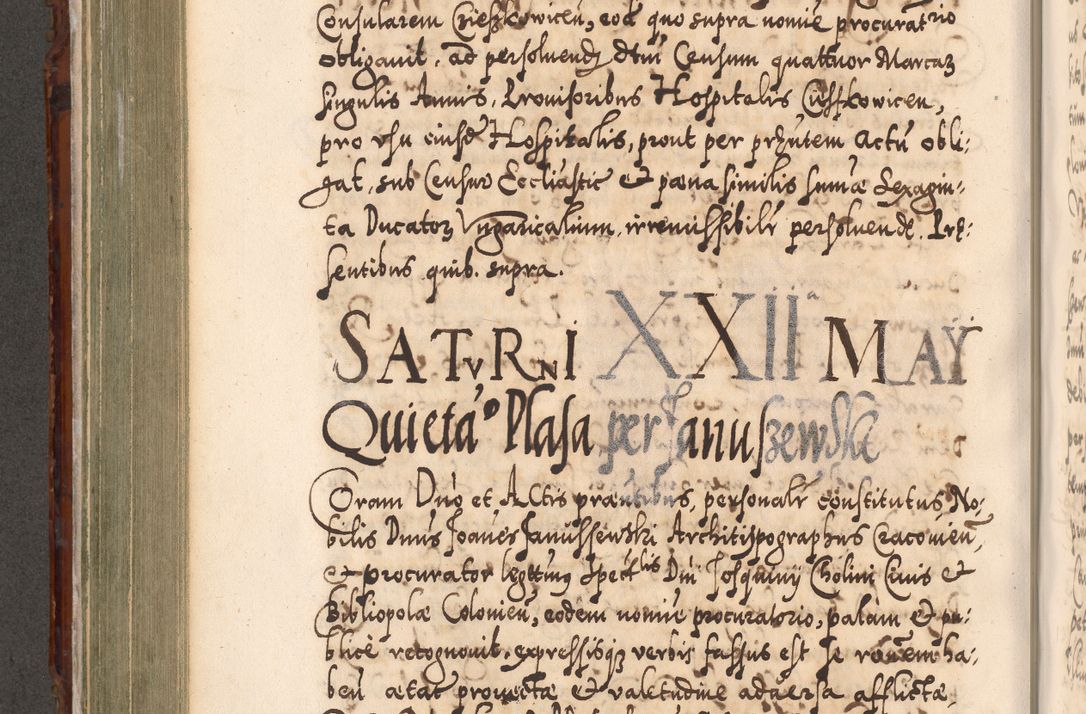Zdjęcie nr 489 dla obiektu archiwalnego: Illistrissimo et revedissimo in Christo Patre Domino Domino Georgio Rzadziwił Miserone Divina Sacrostae R. E. Tituli S. Sixti Presbitero Cardinali Duce in Olyka et Niesswiesz ad Gubernacula Ecclessiae Cracoviensis cuius administratorialem a Sancta Sede Apostolica obtinverat feliciter sedente. Acta actorum, causarum, sententiarum tam deffinitivarum quam interloquutoriarum decretorum, obligationum, quietationum, recognitionum, constitutionum procuratorum etc. coram Reverendo Domino Stanislao Crassinskz de Crasne Archidiacono Cracoviensis, Scholastico Gnesnesis, Custode Plocensis etc. Vicario et Officiali Generali Cracoviensi in Ano Domini Millesimo Quingentesimo Nonagesimo Primo cuius indictio quarta pontificatus SS. Domini Nostri Gregorii XIIII Anno I psius prio feliciter incipiut