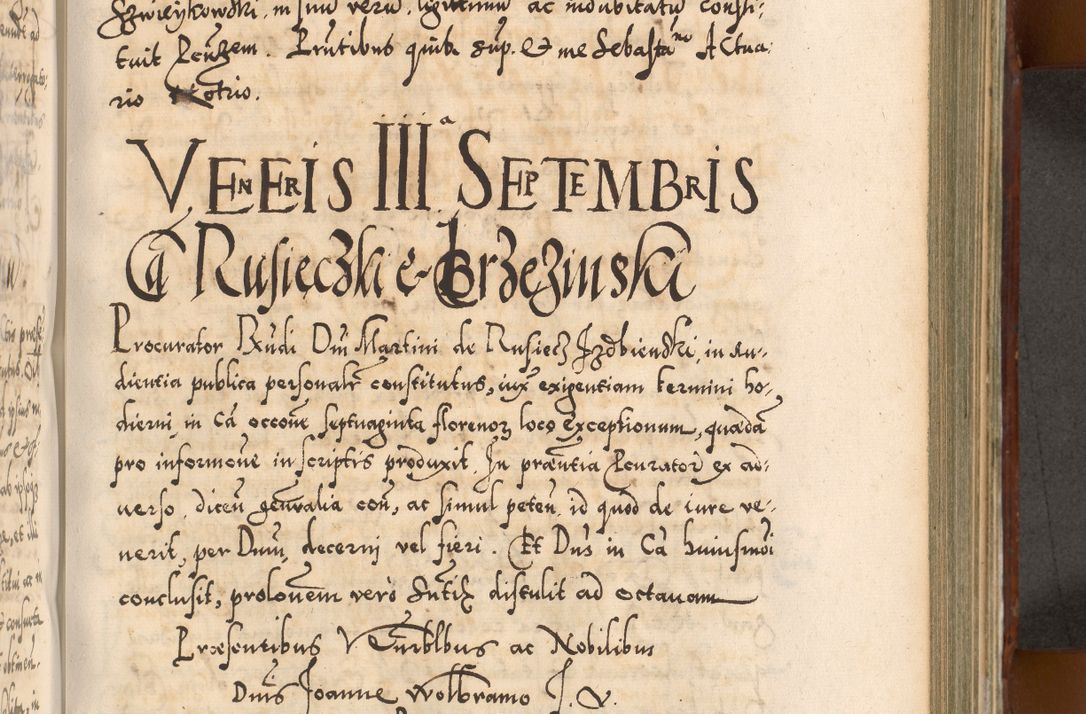 Zdjęcie nr 608 dla obiektu archiwalnego: Illistrissimo et revedissimo in Christo Patre Domino Domino Georgio Rzadziwił Miserone Divina Sacrostae R. E. Tituli S. Sixti Presbitero Cardinali Duce in Olyka et Niesswiesz ad Gubernacula Ecclessiae Cracoviensis cuius administratorialem a Sancta Sede Apostolica obtinverat feliciter sedente. Acta actorum, causarum, sententiarum tam deffinitivarum quam interloquutoriarum decretorum, obligationum, quietationum, recognitionum, constitutionum procuratorum etc. coram Reverendo Domino Stanislao Crassinskz de Crasne Archidiacono Cracoviensis, Scholastico Gnesnesis, Custode Plocensis etc. Vicario et Officiali Generali Cracoviensi in Ano Domini Millesimo Quingentesimo Nonagesimo Primo cuius indictio quarta pontificatus SS. Domini Nostri Gregorii XIIII Anno I psius prio feliciter incipiut