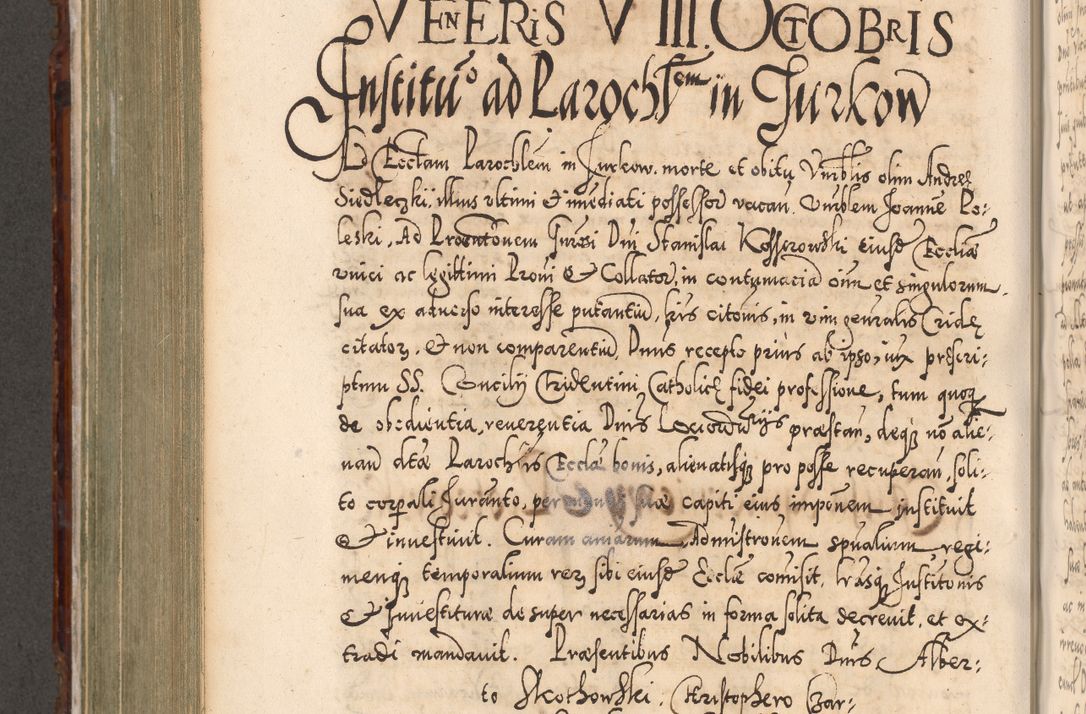 Zdjęcie nr 655 dla obiektu archiwalnego: Illistrissimo et revedissimo in Christo Patre Domino Domino Georgio Rzadziwił Miserone Divina Sacrostae R. E. Tituli S. Sixti Presbitero Cardinali Duce in Olyka et Niesswiesz ad Gubernacula Ecclessiae Cracoviensis cuius administratorialem a Sancta Sede Apostolica obtinverat feliciter sedente. Acta actorum, causarum, sententiarum tam deffinitivarum quam interloquutoriarum decretorum, obligationum, quietationum, recognitionum, constitutionum procuratorum etc. coram Reverendo Domino Stanislao Crassinskz de Crasne Archidiacono Cracoviensis, Scholastico Gnesnesis, Custode Plocensis etc. Vicario et Officiali Generali Cracoviensi in Ano Domini Millesimo Quingentesimo Nonagesimo Primo cuius indictio quarta pontificatus SS. Domini Nostri Gregorii XIIII Anno I psius prio feliciter incipiut
