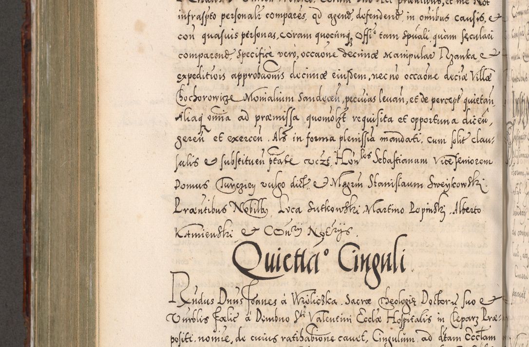 Zdjęcie nr 807 dla obiektu archiwalnego: Illistrissimo et revedissimo in Christo Patre Domino Domino Georgio Rzadziwił Miserone Divina Sacrostae R. E. Tituli S. Sixti Presbitero Cardinali Duce in Olyka et Niesswiesz ad Gubernacula Ecclessiae Cracoviensis cuius administratorialem a Sancta Sede Apostolica obtinverat feliciter sedente. Acta actorum, causarum, sententiarum tam deffinitivarum quam interloquutoriarum decretorum, obligationum, quietationum, recognitionum, constitutionum procuratorum etc. coram Reverendo Domino Stanislao Crassinskz de Crasne Archidiacono Cracoviensis, Scholastico Gnesnesis, Custode Plocensis etc. Vicario et Officiali Generali Cracoviensi in Ano Domini Millesimo Quingentesimo Nonagesimo Primo cuius indictio quarta pontificatus SS. Domini Nostri Gregorii XIIII Anno I psius prio feliciter incipiut