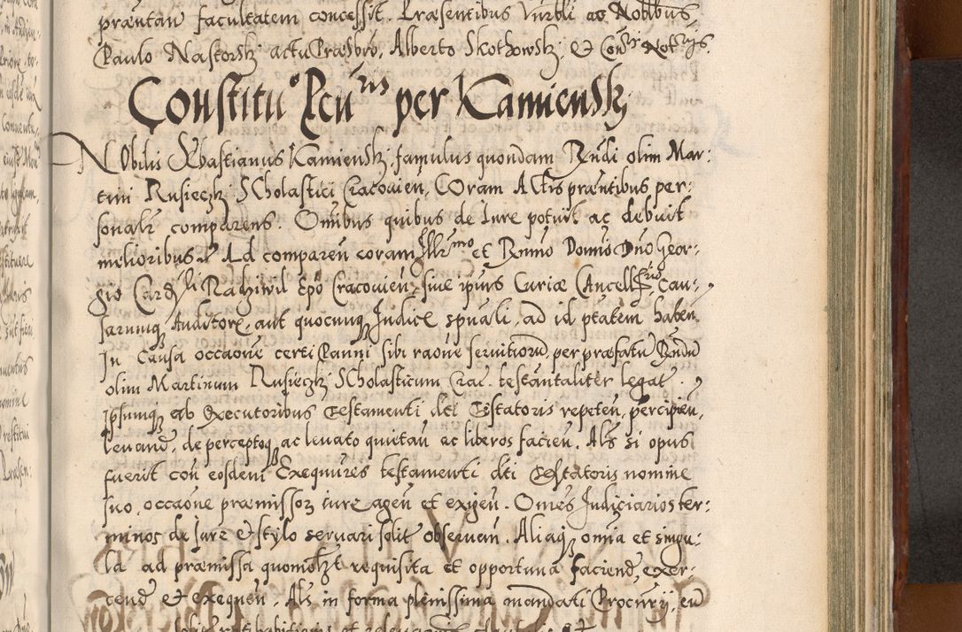 Zdjęcie nr 970 dla obiektu archiwalnego: Illistrissimo et revedissimo in Christo Patre Domino Domino Georgio Rzadziwił Miserone Divina Sacrostae R. E. Tituli S. Sixti Presbitero Cardinali Duce in Olyka et Niesswiesz ad Gubernacula Ecclessiae Cracoviensis cuius administratorialem a Sancta Sede Apostolica obtinverat feliciter sedente. Acta actorum, causarum, sententiarum tam deffinitivarum quam interloquutoriarum decretorum, obligationum, quietationum, recognitionum, constitutionum procuratorum etc. coram Reverendo Domino Stanislao Crassinskz de Crasne Archidiacono Cracoviensis, Scholastico Gnesnesis, Custode Plocensis etc. Vicario et Officiali Generali Cracoviensi in Ano Domini Millesimo Quingentesimo Nonagesimo Primo cuius indictio quarta pontificatus SS. Domini Nostri Gregorii XIIII Anno I psius prio feliciter incipiut