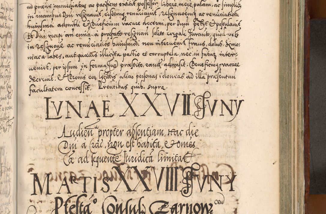 Zdjęcie nr 908 dla obiektu archiwalnego: Illistrissimo et revedissimo in Christo Patre Domino Domino Georgio Rzadziwił Miserone Divina Sacrostae R. E. Tituli S. Sixti Presbitero Cardinali Duce in Olyka et Niesswiesz ad Gubernacula Ecclessiae Cracoviensis cuius administratorialem a Sancta Sede Apostolica obtinverat feliciter sedente. Acta actorum, causarum, sententiarum tam deffinitivarum quam interloquutoriarum decretorum, obligationum, quietationum, recognitionum, constitutionum procuratorum etc. coram Reverendo Domino Stanislao Crassinskz de Crasne Archidiacono Cracoviensis, Scholastico Gnesnesis, Custode Plocensis etc. Vicario et Officiali Generali Cracoviensi in Ano Domini Millesimo Quingentesimo Nonagesimo Primo cuius indictio quarta pontificatus SS. Domini Nostri Gregorii XIIII Anno I psius prio feliciter incipiut