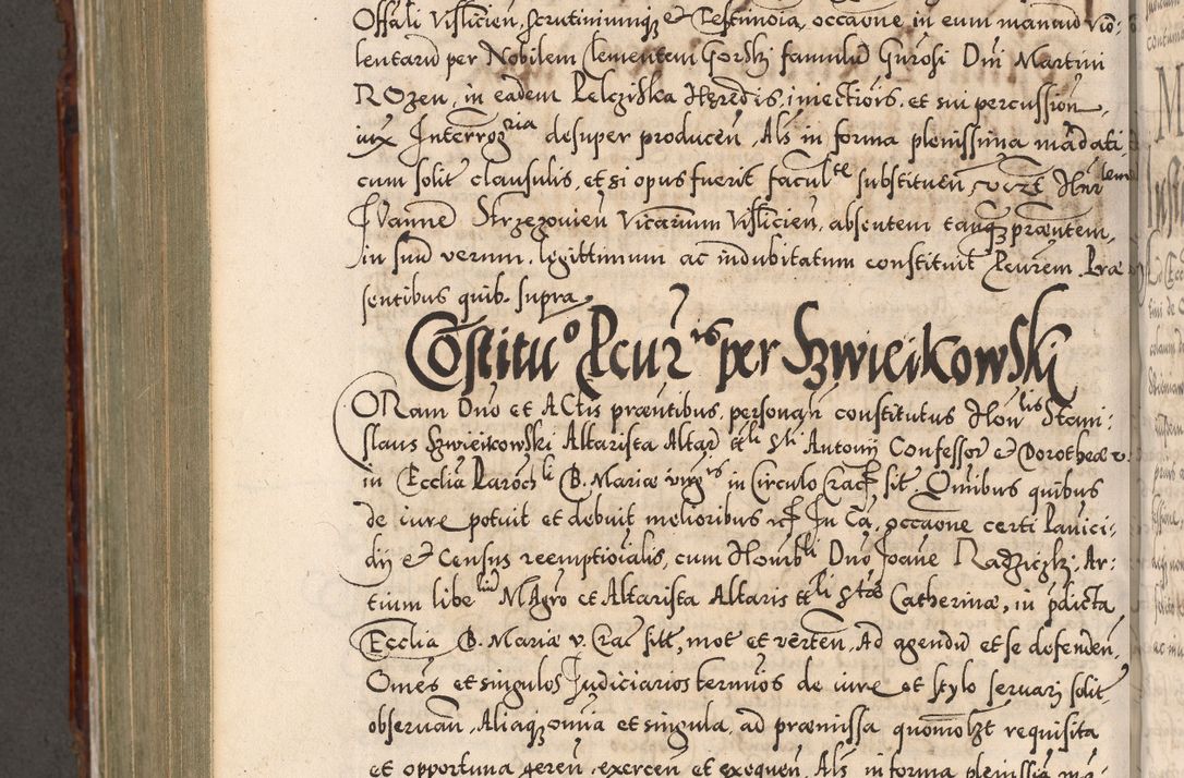 Zdjęcie nr 883 dla obiektu archiwalnego: Illistrissimo et revedissimo in Christo Patre Domino Domino Georgio Rzadziwił Miserone Divina Sacrostae R. E. Tituli S. Sixti Presbitero Cardinali Duce in Olyka et Niesswiesz ad Gubernacula Ecclessiae Cracoviensis cuius administratorialem a Sancta Sede Apostolica obtinverat feliciter sedente. Acta actorum, causarum, sententiarum tam deffinitivarum quam interloquutoriarum decretorum, obligationum, quietationum, recognitionum, constitutionum procuratorum etc. coram Reverendo Domino Stanislao Crassinskz de Crasne Archidiacono Cracoviensis, Scholastico Gnesnesis, Custode Plocensis etc. Vicario et Officiali Generali Cracoviensi in Ano Domini Millesimo Quingentesimo Nonagesimo Primo cuius indictio quarta pontificatus SS. Domini Nostri Gregorii XIIII Anno I psius prio feliciter incipiut