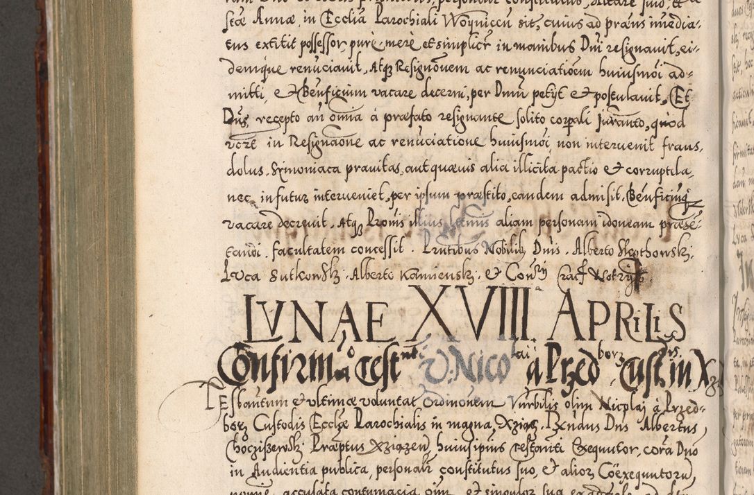 Zdjęcie nr 867 dla obiektu archiwalnego: Illistrissimo et revedissimo in Christo Patre Domino Domino Georgio Rzadziwił Miserone Divina Sacrostae R. E. Tituli S. Sixti Presbitero Cardinali Duce in Olyka et Niesswiesz ad Gubernacula Ecclessiae Cracoviensis cuius administratorialem a Sancta Sede Apostolica obtinverat feliciter sedente. Acta actorum, causarum, sententiarum tam deffinitivarum quam interloquutoriarum decretorum, obligationum, quietationum, recognitionum, constitutionum procuratorum etc. coram Reverendo Domino Stanislao Crassinskz de Crasne Archidiacono Cracoviensis, Scholastico Gnesnesis, Custode Plocensis etc. Vicario et Officiali Generali Cracoviensi in Ano Domini Millesimo Quingentesimo Nonagesimo Primo cuius indictio quarta pontificatus SS. Domini Nostri Gregorii XIIII Anno I psius prio feliciter incipiut