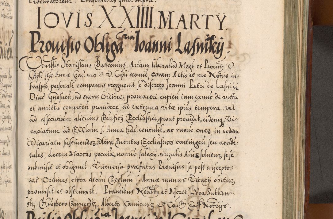 Zdjęcie nr 856 dla obiektu archiwalnego: Illistrissimo et revedissimo in Christo Patre Domino Domino Georgio Rzadziwił Miserone Divina Sacrostae R. E. Tituli S. Sixti Presbitero Cardinali Duce in Olyka et Niesswiesz ad Gubernacula Ecclessiae Cracoviensis cuius administratorialem a Sancta Sede Apostolica obtinverat feliciter sedente. Acta actorum, causarum, sententiarum tam deffinitivarum quam interloquutoriarum decretorum, obligationum, quietationum, recognitionum, constitutionum procuratorum etc. coram Reverendo Domino Stanislao Crassinskz de Crasne Archidiacono Cracoviensis, Scholastico Gnesnesis, Custode Plocensis etc. Vicario et Officiali Generali Cracoviensi in Ano Domini Millesimo Quingentesimo Nonagesimo Primo cuius indictio quarta pontificatus SS. Domini Nostri Gregorii XIIII Anno I psius prio feliciter incipiut