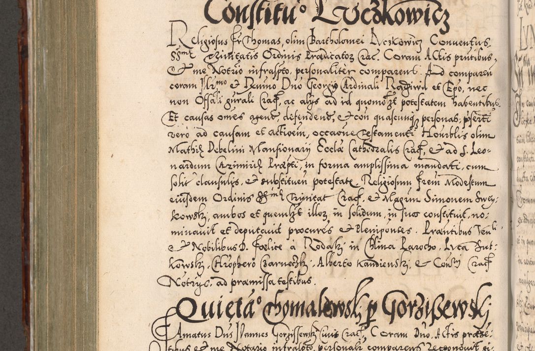 Zdjęcie nr 835 dla obiektu archiwalnego: Illistrissimo et revedissimo in Christo Patre Domino Domino Georgio Rzadziwił Miserone Divina Sacrostae R. E. Tituli S. Sixti Presbitero Cardinali Duce in Olyka et Niesswiesz ad Gubernacula Ecclessiae Cracoviensis cuius administratorialem a Sancta Sede Apostolica obtinverat feliciter sedente. Acta actorum, causarum, sententiarum tam deffinitivarum quam interloquutoriarum decretorum, obligationum, quietationum, recognitionum, constitutionum procuratorum etc. coram Reverendo Domino Stanislao Crassinskz de Crasne Archidiacono Cracoviensis, Scholastico Gnesnesis, Custode Plocensis etc. Vicario et Officiali Generali Cracoviensi in Ano Domini Millesimo Quingentesimo Nonagesimo Primo cuius indictio quarta pontificatus SS. Domini Nostri Gregorii XIIII Anno I psius prio feliciter incipiut