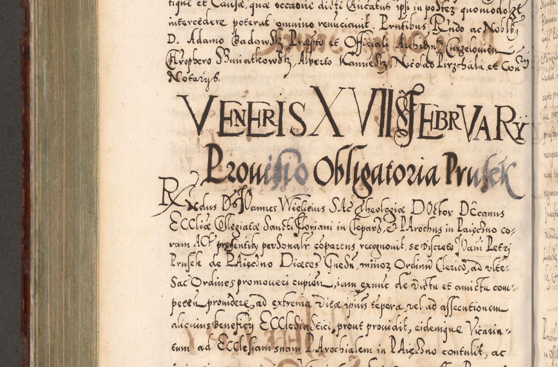 Zdjęcie nr 1065 dla obiektu archiwalnego: Illistrissimo et revedissimo in Christo Patre Domino Domino Georgio Rzadziwił Miserone Divina Sacrostae R. E. Tituli S. Sixti Presbitero Cardinali Duce in Olyka et Niesswiesz ad Gubernacula Ecclessiae Cracoviensis cuius administratorialem a Sancta Sede Apostolica obtinverat feliciter sedente. Acta actorum, causarum, sententiarum tam deffinitivarum quam interloquutoriarum decretorum, obligationum, quietationum, recognitionum, constitutionum procuratorum etc. coram Reverendo Domino Stanislao Crassinskz de Crasne Archidiacono Cracoviensis, Scholastico Gnesnesis, Custode Plocensis etc. Vicario et Officiali Generali Cracoviensi in Ano Domini Millesimo Quingentesimo Nonagesimo Primo cuius indictio quarta pontificatus SS. Domini Nostri Gregorii XIIII Anno I psius prio feliciter incipiut
