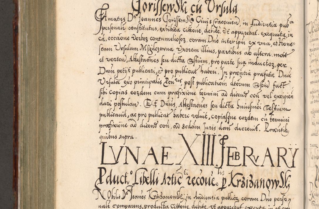Zdjęcie nr 1043 dla obiektu archiwalnego: Illistrissimo et revedissimo in Christo Patre Domino Domino Georgio Rzadziwił Miserone Divina Sacrostae R. E. Tituli S. Sixti Presbitero Cardinali Duce in Olyka et Niesswiesz ad Gubernacula Ecclessiae Cracoviensis cuius administratorialem a Sancta Sede Apostolica obtinverat feliciter sedente. Acta actorum, causarum, sententiarum tam deffinitivarum quam interloquutoriarum decretorum, obligationum, quietationum, recognitionum, constitutionum procuratorum etc. coram Reverendo Domino Stanislao Crassinskz de Crasne Archidiacono Cracoviensis, Scholastico Gnesnesis, Custode Plocensis etc. Vicario et Officiali Generali Cracoviensi in Ano Domini Millesimo Quingentesimo Nonagesimo Primo cuius indictio quarta pontificatus SS. Domini Nostri Gregorii XIIII Anno I psius prio feliciter incipiut