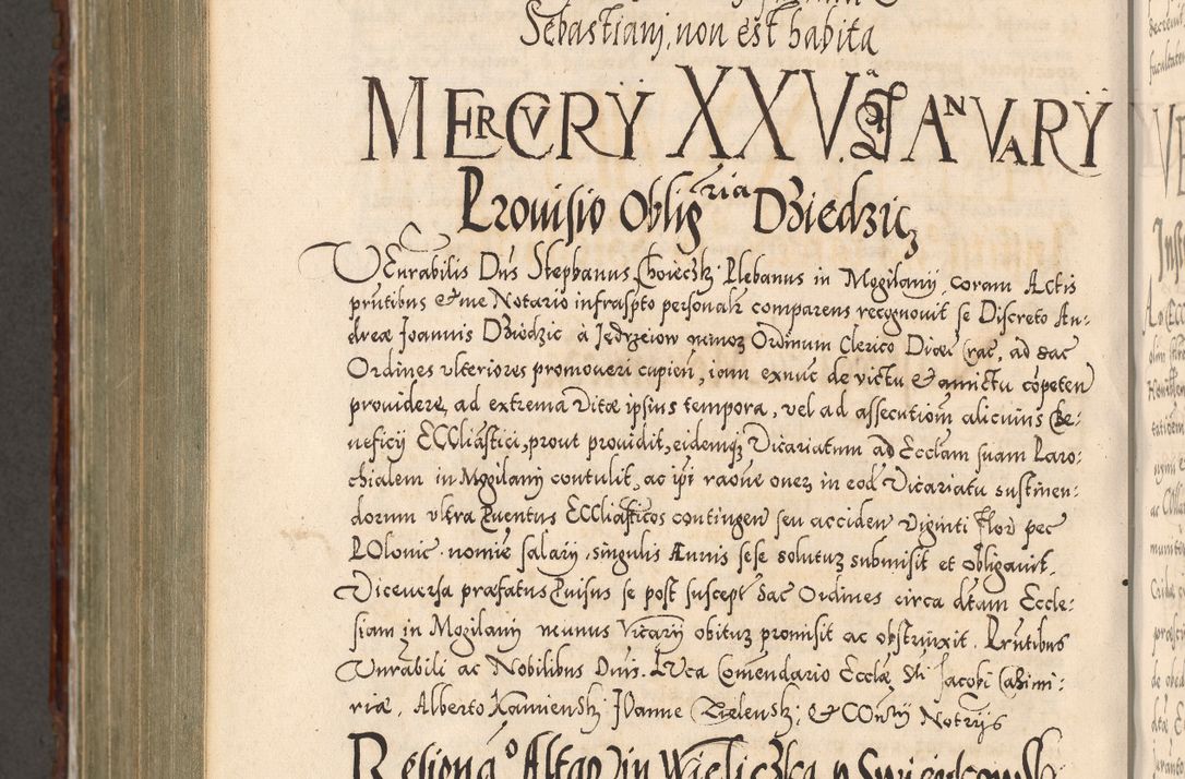 Zdjęcie nr 1036 dla obiektu archiwalnego: Illistrissimo et revedissimo in Christo Patre Domino Domino Georgio Rzadziwił Miserone Divina Sacrostae R. E. Tituli S. Sixti Presbitero Cardinali Duce in Olyka et Niesswiesz ad Gubernacula Ecclessiae Cracoviensis cuius administratorialem a Sancta Sede Apostolica obtinverat feliciter sedente. Acta actorum, causarum, sententiarum tam deffinitivarum quam interloquutoriarum decretorum, obligationum, quietationum, recognitionum, constitutionum procuratorum etc. coram Reverendo Domino Stanislao Crassinskz de Crasne Archidiacono Cracoviensis, Scholastico Gnesnesis, Custode Plocensis etc. Vicario et Officiali Generali Cracoviensi in Ano Domini Millesimo Quingentesimo Nonagesimo Primo cuius indictio quarta pontificatus SS. Domini Nostri Gregorii XIIII Anno I psius prio feliciter incipiut