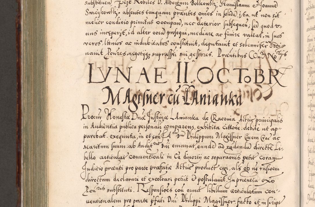 Zdjęcie nr 1185 dla obiektu archiwalnego: Illistrissimo et revedissimo in Christo Patre Domino Domino Georgio Rzadziwił Miserone Divina Sacrostae R. E. Tituli S. Sixti Presbitero Cardinali Duce in Olyka et Niesswiesz ad Gubernacula Ecclessiae Cracoviensis cuius administratorialem a Sancta Sede Apostolica obtinverat feliciter sedente. Acta actorum, causarum, sententiarum tam deffinitivarum quam interloquutoriarum decretorum, obligationum, quietationum, recognitionum, constitutionum procuratorum etc. coram Reverendo Domino Stanislao Crassinskz de Crasne Archidiacono Cracoviensis, Scholastico Gnesnesis, Custode Plocensis etc. Vicario et Officiali Generali Cracoviensi in Ano Domini Millesimo Quingentesimo Nonagesimo Primo cuius indictio quarta pontificatus SS. Domini Nostri Gregorii XIIII Anno I psius prio feliciter incipiut