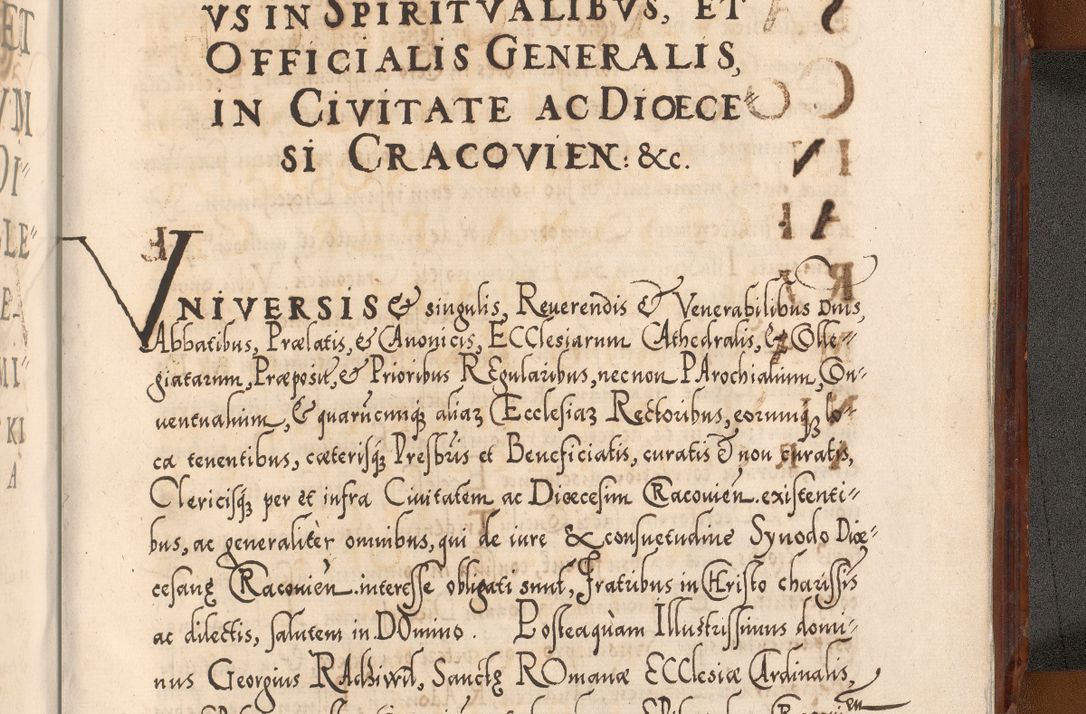 Zdjęcie nr 1271 dla obiektu archiwalnego: Illistrissimo et revedissimo in Christo Patre Domino Domino Georgio Rzadziwił Miserone Divina Sacrostae R. E. Tituli S. Sixti Presbitero Cardinali Duce in Olyka et Niesswiesz ad Gubernacula Ecclessiae Cracoviensis cuius administratorialem a Sancta Sede Apostolica obtinverat feliciter sedente. Acta actorum, causarum, sententiarum tam deffinitivarum quam interloquutoriarum decretorum, obligationum, quietationum, recognitionum, constitutionum procuratorum etc. coram Reverendo Domino Stanislao Crassinskz de Crasne Archidiacono Cracoviensis, Scholastico Gnesnesis, Custode Plocensis etc. Vicario et Officiali Generali Cracoviensi in Ano Domini Millesimo Quingentesimo Nonagesimo Primo cuius indictio quarta pontificatus SS. Domini Nostri Gregorii XIIII Anno I psius prio feliciter incipiut