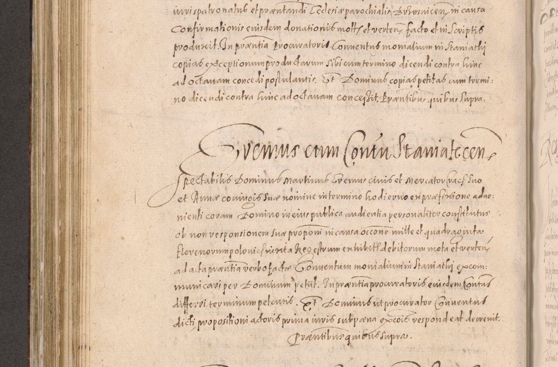 Zdjęcie nr 590 dla obiektu archiwalnego: Acta actorum causarum obligationum institutionum decretorum constitutionum quietationum resignationum cissionum et atiaru obsernationum tam indiciariarum quam extra indiciariarum coram Admodum Reverendo Domino Joanne Zerzynski Canonico Vicario in Spiritualibus et Officiali generali Cracoviensis ad Annum Domini Millesimum Sextentissimum Vigesimum Indictione tertia Pontificatus SSmi D. N. D. Pauli Divina pronidentia Papae V. foeliciter moderni anno ipsins subfelici regimine Diocesis Cracoviensis Illustrissimi ac Reverendissimi D. N. D. Martini Szyszkowski Deigratia Episcopus Cracoviensis Ducis Severiensis in continuantur.
