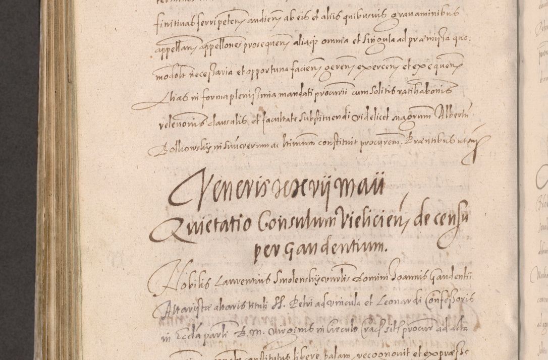 Zdjęcie nr 950 dla obiektu archiwalnego: Acta actorum causarum obligationum institutionum decretorum constitutionum quietationum resignationum cissionum et atiaru obsernationum tam indiciariarum quam extra indiciariarum coram Admodum Reverendo Domino Joanne Zerzynski Canonico Vicario in Spiritualibus et Officiali generali Cracoviensis ad Annum Domini Millesimum Sextentissimum Vigesimum Indictione tertia Pontificatus SSmi D. N. D. Pauli Divina pronidentia Papae V. foeliciter moderni anno ipsins subfelici regimine Diocesis Cracoviensis Illustrissimi ac Reverendissimi D. N. D. Martini Szyszkowski Deigratia Episcopus Cracoviensis Ducis Severiensis in continuantur.
