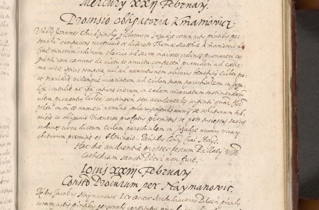Zdjęcie nr 663 dla obiektu archiwalnego: Acta actorum causarum sententiarum tam diffinitiuarum quam interloquutorisrum decretorum obligationum quietationum procuratorum constitutionum etc. etc. coram Reverendo Domino Paulo Dembski Dei et Apostolice Sedis Gratia Episcopalo Dicensis Suffraganeo Canonico Vicario in Spiritualibus et Officiali Generali Cracoviensis ad Annum Domini Millesimum Sexcentesimum Undecimum cuius indictio octava pontificatus Sanctissimi Domini Nostri Domini Pauli Divina Providentia Papae Vti foeliciter continuantur