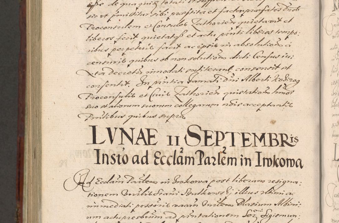 Zdjęcie nr 1402 dla obiektu archiwalnego: Acta actorum causarum sententiarum tam diffinitiuarum quam interloquutorisrum decretorum obligationum quietationum procuratorum constitutionum etc. etc. coram Reverendo Domino Paulo Dembski Dei et Apostolice Sedis Gratia Episcopalo Dicensis Suffraganeo Canonico Vicario in Spiritualibus et Officiali Generali Cracoviensis ad Annum Domini Millesimum Sexcentesimum Undecimum cuius indictio octava pontificatus Sanctissimi Domini Nostri Domini Pauli Divina Providentia Papae Vti foeliciter continuantur
