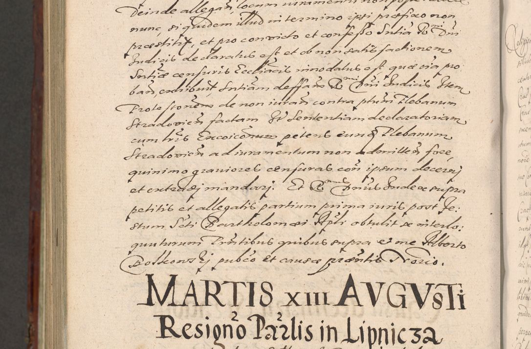Zdjęcie nr 1384 dla obiektu archiwalnego: Acta actorum causarum sententiarum tam diffinitiuarum quam interloquutorisrum decretorum obligationum quietationum procuratorum constitutionum etc. etc. coram Reverendo Domino Paulo Dembski Dei et Apostolice Sedis Gratia Episcopalo Dicensis Suffraganeo Canonico Vicario in Spiritualibus et Officiali Generali Cracoviensis ad Annum Domini Millesimum Sexcentesimum Undecimum cuius indictio octava pontificatus Sanctissimi Domini Nostri Domini Pauli Divina Providentia Papae Vti foeliciter continuantur