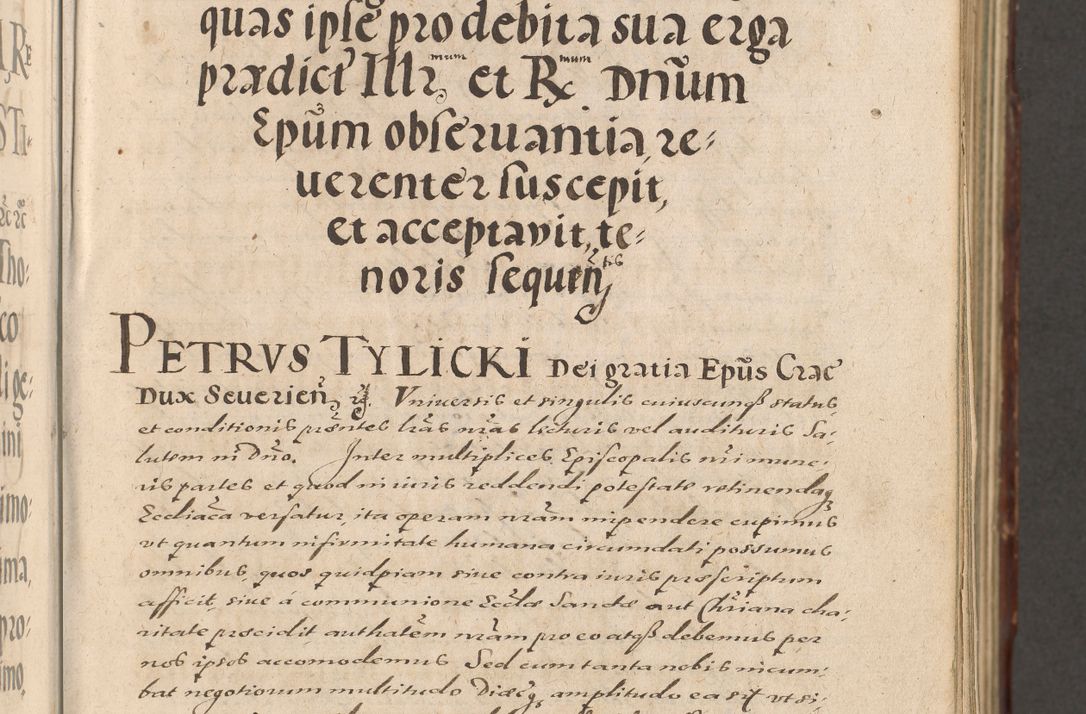 Zdjęcie nr 9 dla obiektu archiwalnego: Illustrissimo et Reverendissimo in Christo Patre Domino Domino Petro Tylicki Dei et Apostolice Sedis Gratia Episcopo Cracoviensis Duce Severiensis Acta actorum causarum sententiarum tam interloquutoriarum quam definitivarum decretorum obligationum, quietationum, recognitionum, constitutionum procuratorum etc. etc. coram Admodum Reverendo Domino Thoma Oborski I. V. Doctore Canonico Vicario in Spiritualibus et Officiali generali Cracoviensis in anno Domini Millesimo Sexcentessimo Decimoquarto Cuius Indictio duodecima Pontificus SS. D. N. D. Pauli Divina providentia Papae quinti Anno decimo foeliciter incipiunt