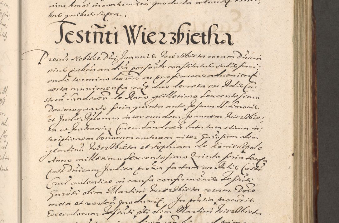Zdjęcie nr 349 dla obiektu archiwalnego: Illustrissimo et Reverendissimo in Christo Patre Domino Domino Petro Tylicki Dei et Apostolice Sedis Gratia Episcopo Cracoviensis Duce Severiensis Acta actorum causarum sententiarum tam interloquutoriarum quam definitivarum decretorum obligationum, quietationum, recognitionum, constitutionum procuratorum etc. etc. coram Admodum Reverendo Domino Thoma Oborski I. V. Doctore Canonico Vicario in Spiritualibus et Officiali generali Cracoviensis in anno Domini Millesimo Sexcentessimo Decimoquarto Cuius Indictio duodecima Pontificus SS. D. N. D. Pauli Divina providentia Papae quinti Anno decimo foeliciter incipiunt