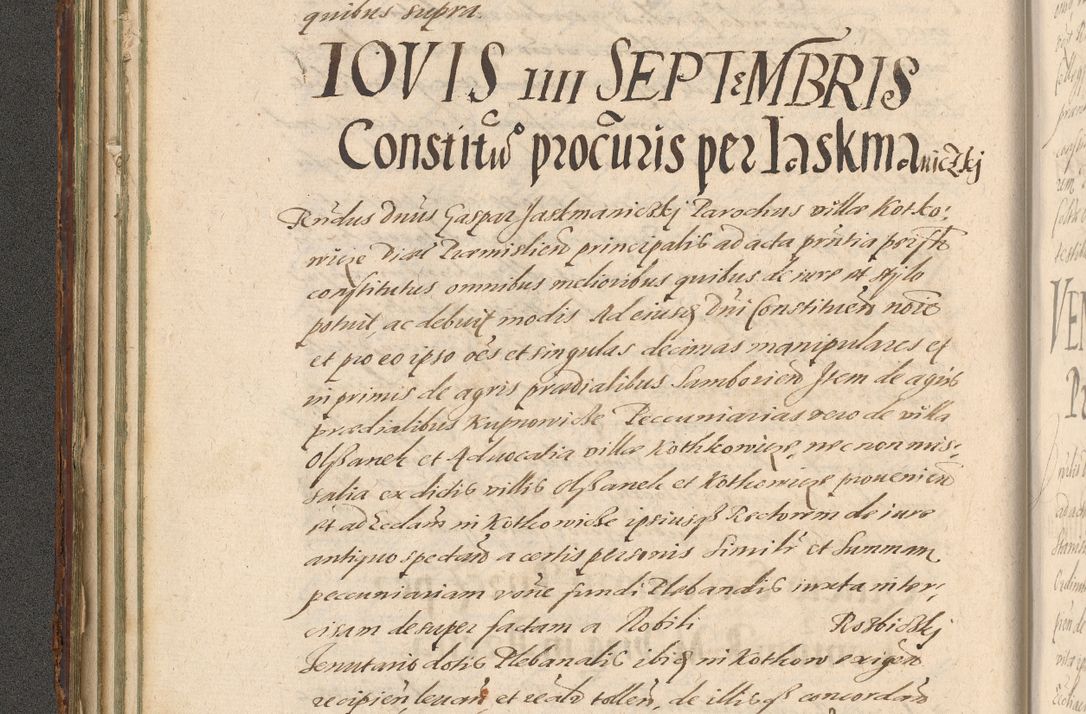 Zdjęcie nr 110 dla obiektu archiwalnego: Illustrissimo et Reverendissimo in Christo Patre Domino Domino Petro Tylicki Dei et Apostolice Sedis Gratia Episcopo Cracoviensis Duce Severiensis Acta actorum causarum sententiarum tam interloquutoriarum quam definitivarum decretorum obligationum, quietationum, recognitionum, constitutionum procuratorum etc. etc. coram Admodum Reverendo Domino Thoma Oborski I. V. Doctore Canonico Vicario in Spiritualibus et Officiali generali Cracoviensis in anno Domini Millesimo Sexcentessimo Decimoquarto Cuius Indictio duodecima Pontificus SS. D. N. D. Pauli Divina providentia Papae quinti Anno decimo foeliciter incipiunt