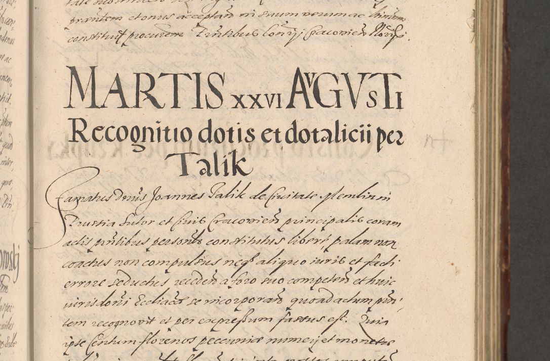 Zdjęcie nr 87 dla obiektu archiwalnego: Illustrissimo et Reverendissimo in Christo Patre Domino Domino Petro Tylicki Dei et Apostolice Sedis Gratia Episcopo Cracoviensis Duce Severiensis Acta actorum causarum sententiarum tam interloquutoriarum quam definitivarum decretorum obligationum, quietationum, recognitionum, constitutionum procuratorum etc. etc. coram Admodum Reverendo Domino Thoma Oborski I. V. Doctore Canonico Vicario in Spiritualibus et Officiali generali Cracoviensis in anno Domini Millesimo Sexcentessimo Decimoquarto Cuius Indictio duodecima Pontificus SS. D. N. D. Pauli Divina providentia Papae quinti Anno decimo foeliciter incipiunt