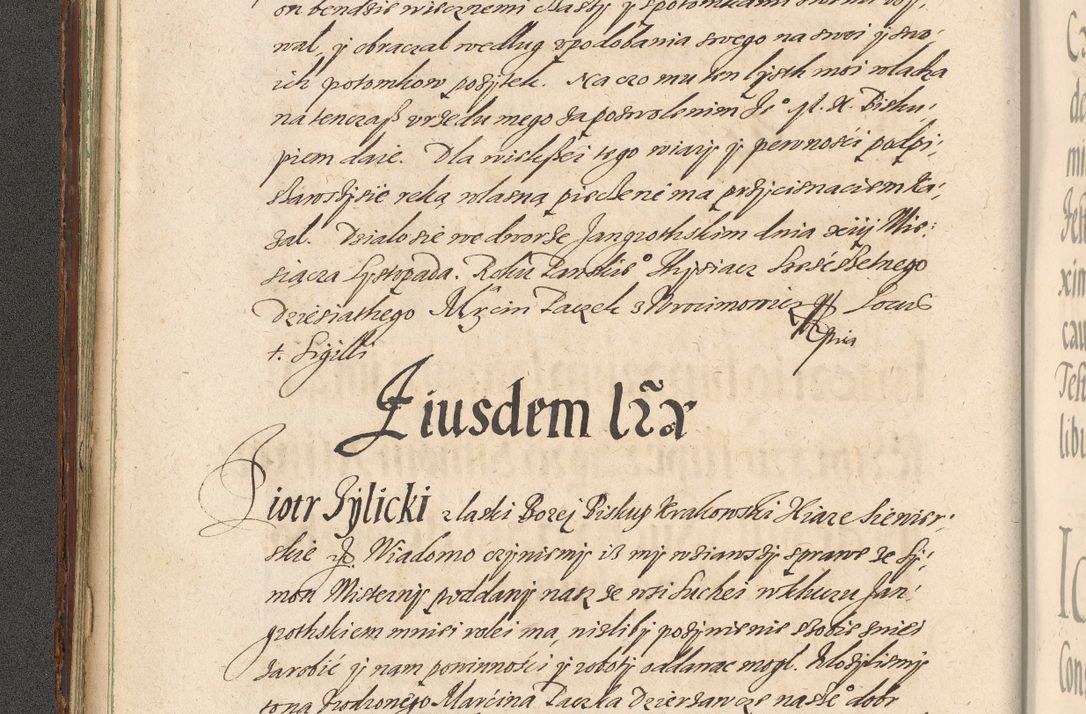 Zdjęcie nr 50 dla obiektu archiwalnego: Illustrissimo et Reverendissimo in Christo Patre Domino Domino Petro Tylicki Dei et Apostolice Sedis Gratia Episcopo Cracoviensis Duce Severiensis Acta actorum causarum sententiarum tam interloquutoriarum quam definitivarum decretorum obligationum, quietationum, recognitionum, constitutionum procuratorum etc. etc. coram Admodum Reverendo Domino Thoma Oborski I. V. Doctore Canonico Vicario in Spiritualibus et Officiali generali Cracoviensis in anno Domini Millesimo Sexcentessimo Decimoquarto Cuius Indictio duodecima Pontificus SS. D. N. D. Pauli Divina providentia Papae quinti Anno decimo foeliciter incipiunt