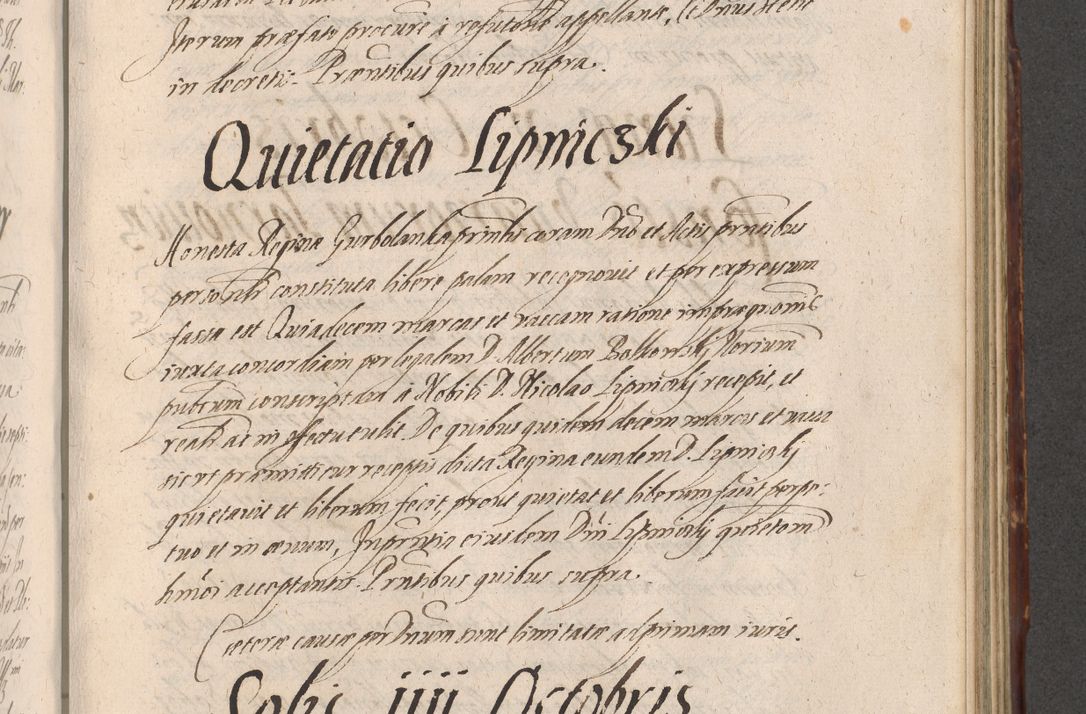 Zdjęcie nr 751 dla obiektu archiwalnego: Illustrissimo et Reverendissimo in Christo Patre Domino Domino Petro Tylicki Dei et Apostolice Sedis Gratia Episcopo Cracoviensis Duce Severiensis Acta actorum causarum sententiarum tam interloquutoriarum quam definitivarum decretorum obligationum, quietationum, recognitionum, constitutionum procuratorum etc. etc. coram Admodum Reverendo Domino Thoma Oborski I. V. Doctore Canonico Vicario in Spiritualibus et Officiali generali Cracoviensis in anno Domini Millesimo Sexcentessimo Decimoquarto Cuius Indictio duodecima Pontificus SS. D. N. D. Pauli Divina providentia Papae quinti Anno decimo foeliciter incipiunt