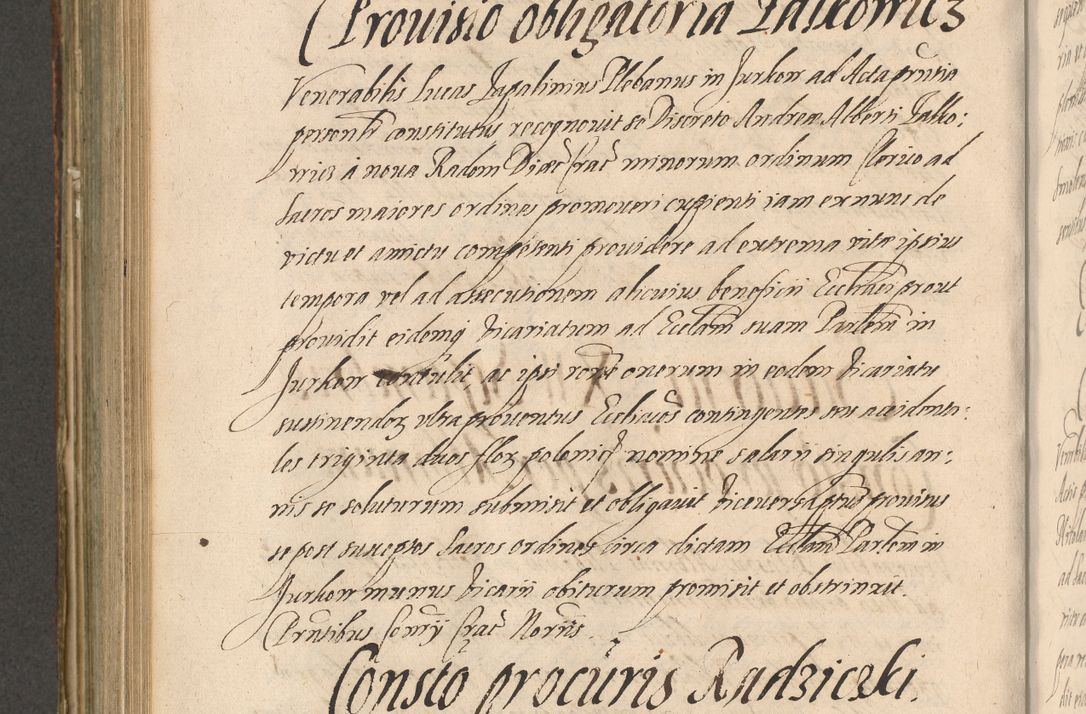 Zdjęcie nr 712 dla obiektu archiwalnego: Illustrissimo et Reverendissimo in Christo Patre Domino Domino Petro Tylicki Dei et Apostolice Sedis Gratia Episcopo Cracoviensis Duce Severiensis Acta actorum causarum sententiarum tam interloquutoriarum quam definitivarum decretorum obligationum, quietationum, recognitionum, constitutionum procuratorum etc. etc. coram Admodum Reverendo Domino Thoma Oborski I. V. Doctore Canonico Vicario in Spiritualibus et Officiali generali Cracoviensis in anno Domini Millesimo Sexcentessimo Decimoquarto Cuius Indictio duodecima Pontificus SS. D. N. D. Pauli Divina providentia Papae quinti Anno decimo foeliciter incipiunt