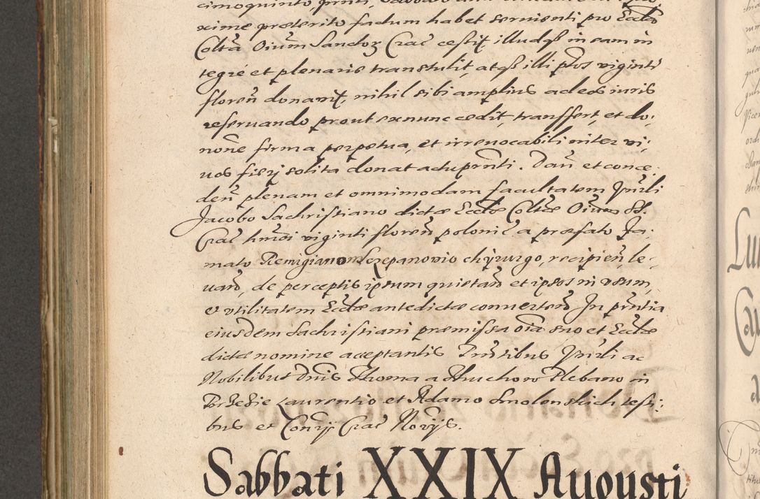 Zdjęcie nr 684 dla obiektu archiwalnego: Illustrissimo et Reverendissimo in Christo Patre Domino Domino Petro Tylicki Dei et Apostolice Sedis Gratia Episcopo Cracoviensis Duce Severiensis Acta actorum causarum sententiarum tam interloquutoriarum quam definitivarum decretorum obligationum, quietationum, recognitionum, constitutionum procuratorum etc. etc. coram Admodum Reverendo Domino Thoma Oborski I. V. Doctore Canonico Vicario in Spiritualibus et Officiali generali Cracoviensis in anno Domini Millesimo Sexcentessimo Decimoquarto Cuius Indictio duodecima Pontificus SS. D. N. D. Pauli Divina providentia Papae quinti Anno decimo foeliciter incipiunt