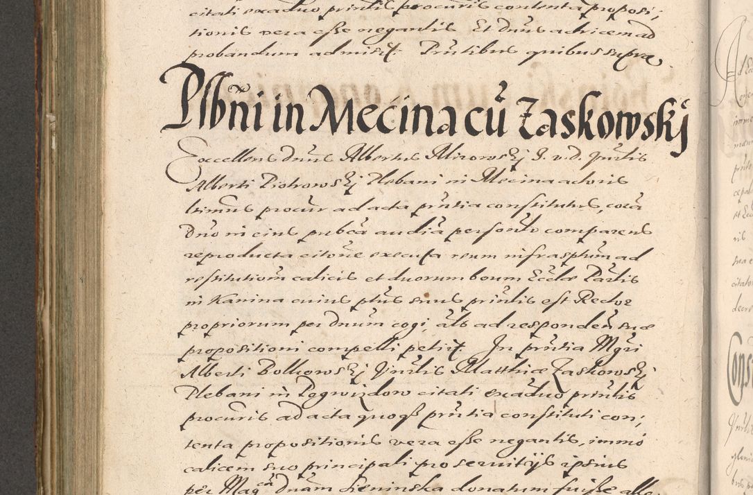 Zdjęcie nr 592 dla obiektu archiwalnego: Illustrissimo et Reverendissimo in Christo Patre Domino Domino Petro Tylicki Dei et Apostolice Sedis Gratia Episcopo Cracoviensis Duce Severiensis Acta actorum causarum sententiarum tam interloquutoriarum quam definitivarum decretorum obligationum, quietationum, recognitionum, constitutionum procuratorum etc. etc. coram Admodum Reverendo Domino Thoma Oborski I. V. Doctore Canonico Vicario in Spiritualibus et Officiali generali Cracoviensis in anno Domini Millesimo Sexcentessimo Decimoquarto Cuius Indictio duodecima Pontificus SS. D. N. D. Pauli Divina providentia Papae quinti Anno decimo foeliciter incipiunt