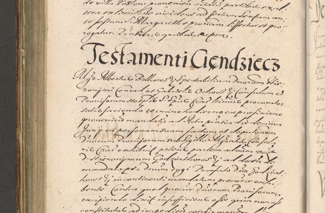 Zdjęcie nr 582 dla obiektu archiwalnego: Illustrissimo et Reverendissimo in Christo Patre Domino Domino Petro Tylicki Dei et Apostolice Sedis Gratia Episcopo Cracoviensis Duce Severiensis Acta actorum causarum sententiarum tam interloquutoriarum quam definitivarum decretorum obligationum, quietationum, recognitionum, constitutionum procuratorum etc. etc. coram Admodum Reverendo Domino Thoma Oborski I. V. Doctore Canonico Vicario in Spiritualibus et Officiali generali Cracoviensis in anno Domini Millesimo Sexcentessimo Decimoquarto Cuius Indictio duodecima Pontificus SS. D. N. D. Pauli Divina providentia Papae quinti Anno decimo foeliciter incipiunt