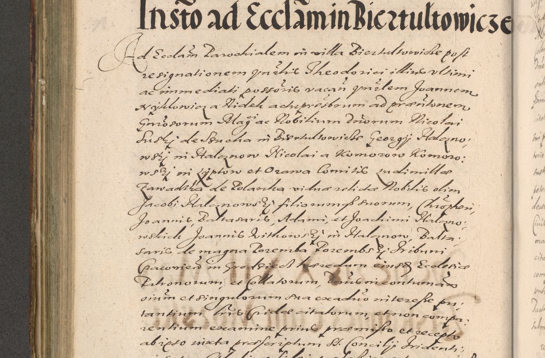 Zdjęcie nr 524 dla obiektu archiwalnego: Illustrissimo et Reverendissimo in Christo Patre Domino Domino Petro Tylicki Dei et Apostolice Sedis Gratia Episcopo Cracoviensis Duce Severiensis Acta actorum causarum sententiarum tam interloquutoriarum quam definitivarum decretorum obligationum, quietationum, recognitionum, constitutionum procuratorum etc. etc. coram Admodum Reverendo Domino Thoma Oborski I. V. Doctore Canonico Vicario in Spiritualibus et Officiali generali Cracoviensis in anno Domini Millesimo Sexcentessimo Decimoquarto Cuius Indictio duodecima Pontificus SS. D. N. D. Pauli Divina providentia Papae quinti Anno decimo foeliciter incipiunt