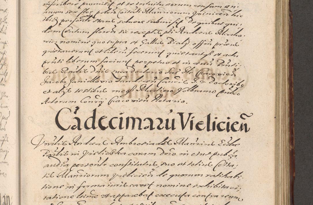 Zdjęcie nr 447 dla obiektu archiwalnego: Illustrissimo et Reverendissimo in Christo Patre Domino Domino Petro Tylicki Dei et Apostolice Sedis Gratia Episcopo Cracoviensis Duce Severiensis Acta actorum causarum sententiarum tam interloquutoriarum quam definitivarum decretorum obligationum, quietationum, recognitionum, constitutionum procuratorum etc. etc. coram Admodum Reverendo Domino Thoma Oborski I. V. Doctore Canonico Vicario in Spiritualibus et Officiali generali Cracoviensis in anno Domini Millesimo Sexcentessimo Decimoquarto Cuius Indictio duodecima Pontificus SS. D. N. D. Pauli Divina providentia Papae quinti Anno decimo foeliciter incipiunt