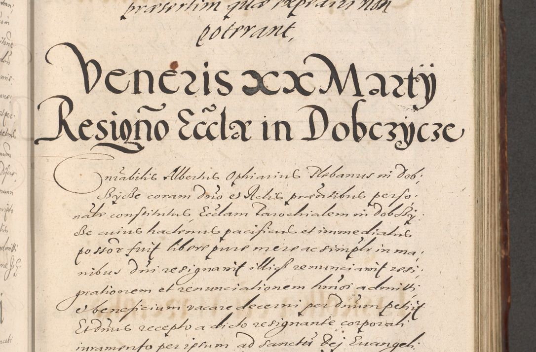 Zdjęcie nr 415 dla obiektu archiwalnego: Illustrissimo et Reverendissimo in Christo Patre Domino Domino Petro Tylicki Dei et Apostolice Sedis Gratia Episcopo Cracoviensis Duce Severiensis Acta actorum causarum sententiarum tam interloquutoriarum quam definitivarum decretorum obligationum, quietationum, recognitionum, constitutionum procuratorum etc. etc. coram Admodum Reverendo Domino Thoma Oborski I. V. Doctore Canonico Vicario in Spiritualibus et Officiali generali Cracoviensis in anno Domini Millesimo Sexcentessimo Decimoquarto Cuius Indictio duodecima Pontificus SS. D. N. D. Pauli Divina providentia Papae quinti Anno decimo foeliciter incipiunt
