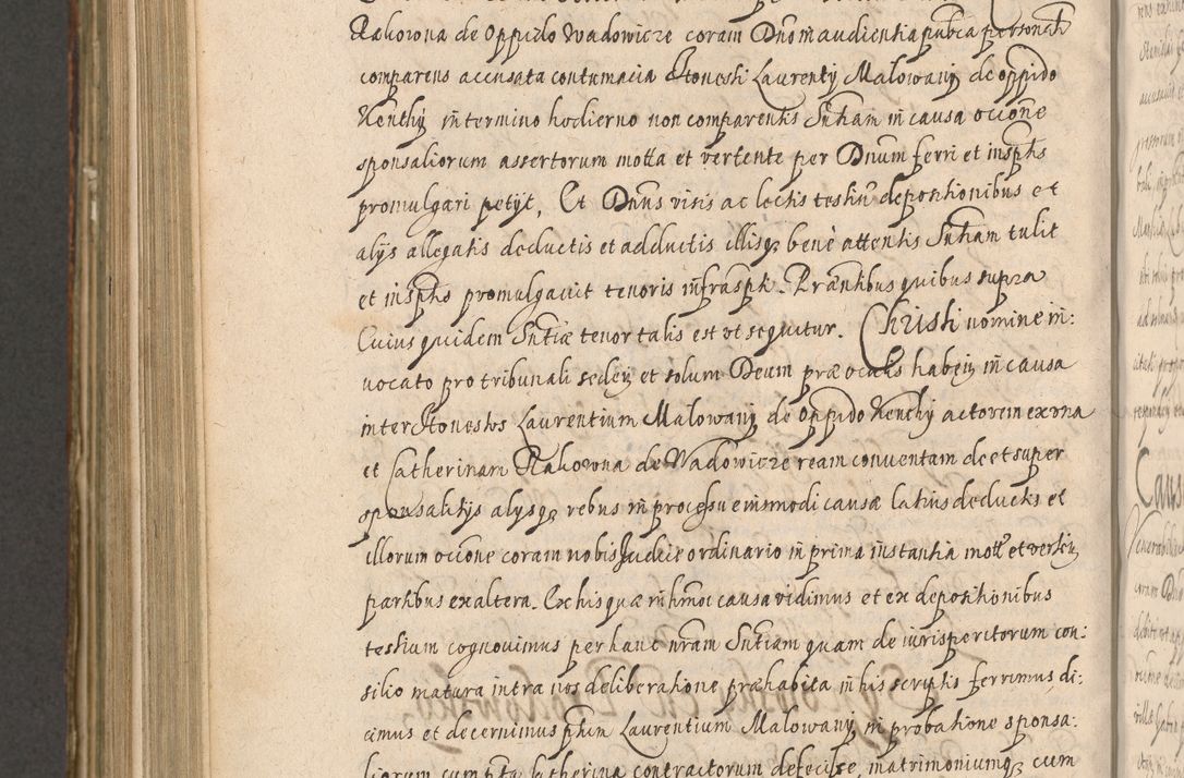 Zdjęcie nr 1032 dla obiektu archiwalnego: Illustrissimo et Reverendissimo in Christo Patre Domino Domino Petro Tylicki Dei et Apostolice Sedis Gratia Episcopo Cracoviensis Duce Severiensis Acta actorum causarum sententiarum tam interloquutoriarum quam definitivarum decretorum obligationum, quietationum, recognitionum, constitutionum procuratorum etc. etc. coram Admodum Reverendo Domino Thoma Oborski I. V. Doctore Canonico Vicario in Spiritualibus et Officiali generali Cracoviensis in anno Domini Millesimo Sexcentessimo Decimoquarto Cuius Indictio duodecima Pontificus SS. D. N. D. Pauli Divina providentia Papae quinti Anno decimo foeliciter incipiunt