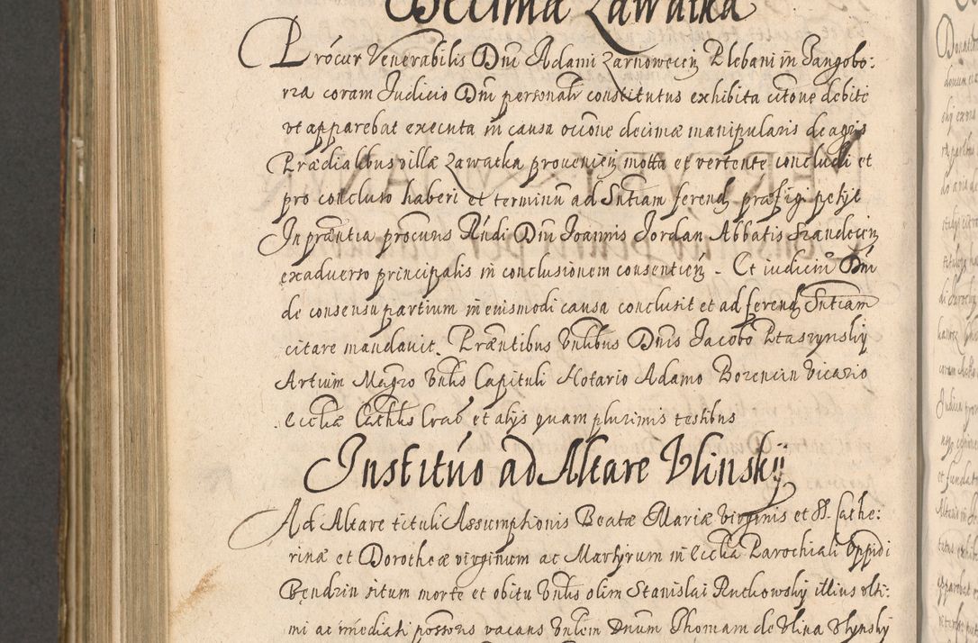 Zdjęcie nr 1020 dla obiektu archiwalnego: Illustrissimo et Reverendissimo in Christo Patre Domino Domino Petro Tylicki Dei et Apostolice Sedis Gratia Episcopo Cracoviensis Duce Severiensis Acta actorum causarum sententiarum tam interloquutoriarum quam definitivarum decretorum obligationum, quietationum, recognitionum, constitutionum procuratorum etc. etc. coram Admodum Reverendo Domino Thoma Oborski I. V. Doctore Canonico Vicario in Spiritualibus et Officiali generali Cracoviensis in anno Domini Millesimo Sexcentessimo Decimoquarto Cuius Indictio duodecima Pontificus SS. D. N. D. Pauli Divina providentia Papae quinti Anno decimo foeliciter incipiunt
