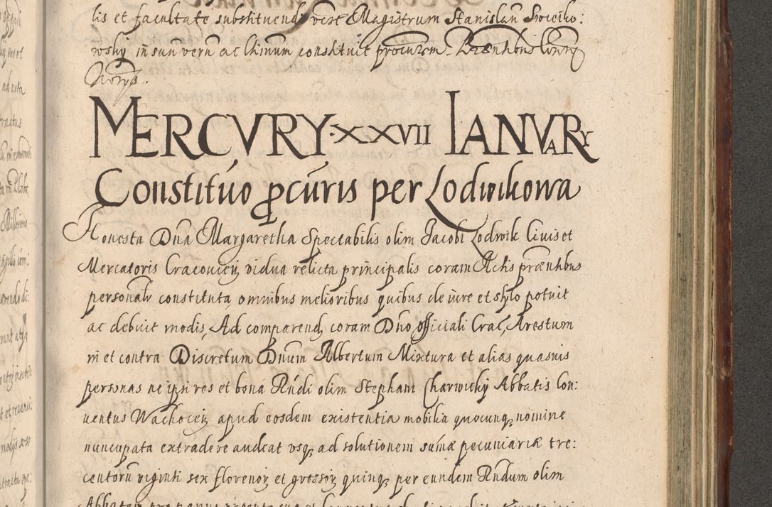 Zdjęcie nr 1019 dla obiektu archiwalnego: Illustrissimo et Reverendissimo in Christo Patre Domino Domino Petro Tylicki Dei et Apostolice Sedis Gratia Episcopo Cracoviensis Duce Severiensis Acta actorum causarum sententiarum tam interloquutoriarum quam definitivarum decretorum obligationum, quietationum, recognitionum, constitutionum procuratorum etc. etc. coram Admodum Reverendo Domino Thoma Oborski I. V. Doctore Canonico Vicario in Spiritualibus et Officiali generali Cracoviensis in anno Domini Millesimo Sexcentessimo Decimoquarto Cuius Indictio duodecima Pontificus SS. D. N. D. Pauli Divina providentia Papae quinti Anno decimo foeliciter incipiunt