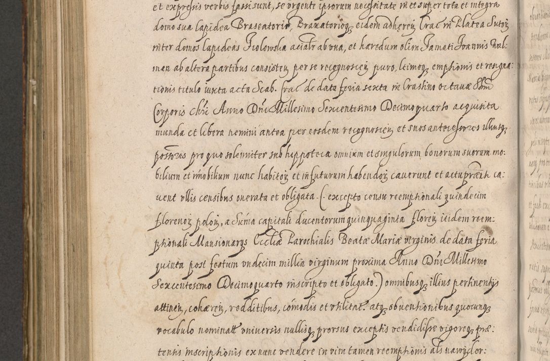 Zdjęcie nr 960 dla obiektu archiwalnego: Illustrissimo et Reverendissimo in Christo Patre Domino Domino Petro Tylicki Dei et Apostolice Sedis Gratia Episcopo Cracoviensis Duce Severiensis Acta actorum causarum sententiarum tam interloquutoriarum quam definitivarum decretorum obligationum, quietationum, recognitionum, constitutionum procuratorum etc. etc. coram Admodum Reverendo Domino Thoma Oborski I. V. Doctore Canonico Vicario in Spiritualibus et Officiali generali Cracoviensis in anno Domini Millesimo Sexcentessimo Decimoquarto Cuius Indictio duodecima Pontificus SS. D. N. D. Pauli Divina providentia Papae quinti Anno decimo foeliciter incipiunt