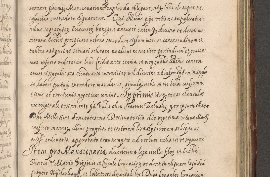 Zdjęcie nr 959 dla obiektu archiwalnego: Illustrissimo et Reverendissimo in Christo Patre Domino Domino Petro Tylicki Dei et Apostolice Sedis Gratia Episcopo Cracoviensis Duce Severiensis Acta actorum causarum sententiarum tam interloquutoriarum quam definitivarum decretorum obligationum, quietationum, recognitionum, constitutionum procuratorum etc. etc. coram Admodum Reverendo Domino Thoma Oborski I. V. Doctore Canonico Vicario in Spiritualibus et Officiali generali Cracoviensis in anno Domini Millesimo Sexcentessimo Decimoquarto Cuius Indictio duodecima Pontificus SS. D. N. D. Pauli Divina providentia Papae quinti Anno decimo foeliciter incipiunt
