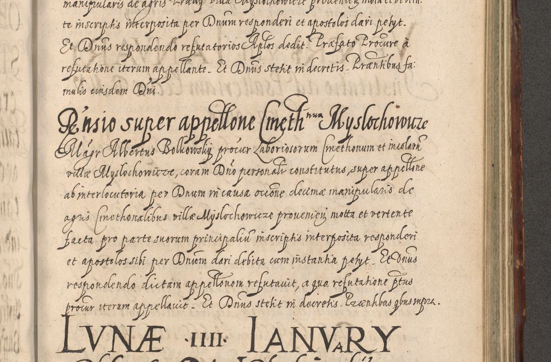 Zdjęcie nr 955 dla obiektu archiwalnego: Illustrissimo et Reverendissimo in Christo Patre Domino Domino Petro Tylicki Dei et Apostolice Sedis Gratia Episcopo Cracoviensis Duce Severiensis Acta actorum causarum sententiarum tam interloquutoriarum quam definitivarum decretorum obligationum, quietationum, recognitionum, constitutionum procuratorum etc. etc. coram Admodum Reverendo Domino Thoma Oborski I. V. Doctore Canonico Vicario in Spiritualibus et Officiali generali Cracoviensis in anno Domini Millesimo Sexcentessimo Decimoquarto Cuius Indictio duodecima Pontificus SS. D. N. D. Pauli Divina providentia Papae quinti Anno decimo foeliciter incipiunt