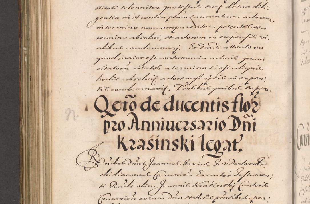 Zdjęcie nr 890 dla obiektu archiwalnego: Illustrissimo et Reverendissimo in Christo Patre Domino Domino Petro Tylicki Dei et Apostolice Sedis Gratia Episcopo Cracoviensis Duce Severiensis Acta actorum causarum sententiarum tam interloquutoriarum quam definitivarum decretorum obligationum, quietationum, recognitionum, constitutionum procuratorum etc. etc. coram Admodum Reverendo Domino Thoma Oborski I. V. Doctore Canonico Vicario in Spiritualibus et Officiali generali Cracoviensis in anno Domini Millesimo Sexcentessimo Decimoquarto Cuius Indictio duodecima Pontificus SS. D. N. D. Pauli Divina providentia Papae quinti Anno decimo foeliciter incipiunt
