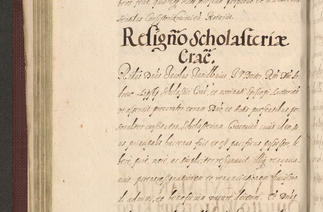Zdjęcie nr 160 dla obiektu archiwalnego: Acta actorum causarum obligationum institutionum, decretorum, constitutionum, quietonum, resignonum, cessionum, accaeterarum, obseruonum tam iudicialium quam extraiudicialium coram Admondo Reverendo Domino Joanne Zerzynski Canonico, Vicario in Spiritualibus et Officiali generali Cracoviensis Iudice deputati per Illustrissimum ac Reverendissimum Dominum Martinum Szyszkowski Dei et Apostolice Sedis gratia Episcopum Cracoviensis ad Annum Domini Millesimum Sexcentesimum Decimum Septimum Indicatione quindecima Pontificus SS. D. N. D. Pauli Divina providentia Papae V. foeliciter moderni anno ipsus duodecimo continuantur