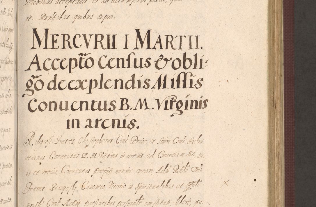 Zdjęcie nr 141 dla obiektu archiwalnego: Acta actorum causarum obligationum institutionum, decretorum, constitutionum, quietonum, resignonum, cessionum, accaeterarum, obseruonum tam iudicialium quam extraiudicialium coram Admondo Reverendo Domino Joanne Zerzynski Canonico, Vicario in Spiritualibus et Officiali generali Cracoviensis Iudice deputati per Illustrissimum ac Reverendissimum Dominum Martinum Szyszkowski Dei et Apostolice Sedis gratia Episcopum Cracoviensis ad Annum Domini Millesimum Sexcentesimum Decimum Septimum Indicatione quindecima Pontificus SS. D. N. D. Pauli Divina providentia Papae V. foeliciter moderni anno ipsus duodecimo continuantur