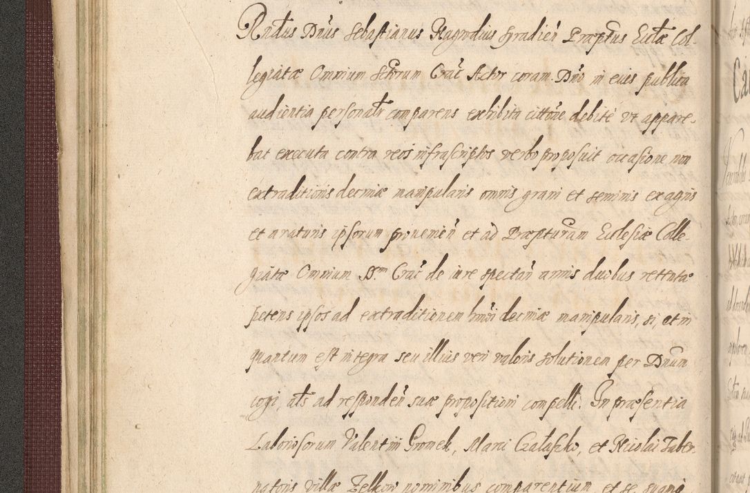 Zdjęcie nr 96 dla obiektu archiwalnego: Acta actorum causarum obligationum institutionum, decretorum, constitutionum, quietonum, resignonum, cessionum, accaeterarum, obseruonum tam iudicialium quam extraiudicialium coram Admondo Reverendo Domino Joanne Zerzynski Canonico, Vicario in Spiritualibus et Officiali generali Cracoviensis Iudice deputati per Illustrissimum ac Reverendissimum Dominum Martinum Szyszkowski Dei et Apostolice Sedis gratia Episcopum Cracoviensis ad Annum Domini Millesimum Sexcentesimum Decimum Septimum Indicatione quindecima Pontificus SS. D. N. D. Pauli Divina providentia Papae V. foeliciter moderni anno ipsus duodecimo continuantur