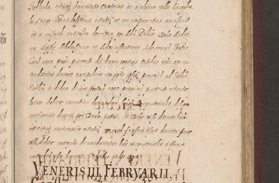 Zdjęcie nr 45 dla obiektu archiwalnego: Acta actorum causarum obligationum institutionum, decretorum, constitutionum, quietonum, resignonum, cessionum, accaeterarum, obseruonum tam iudicialium quam extraiudicialium coram Admondo Reverendo Domino Joanne Zerzynski Canonico, Vicario in Spiritualibus et Officiali generali Cracoviensis Iudice deputati per Illustrissimum ac Reverendissimum Dominum Martinum Szyszkowski Dei et Apostolice Sedis gratia Episcopum Cracoviensis ad Annum Domini Millesimum Sexcentesimum Decimum Septimum Indicatione quindecima Pontificus SS. D. N. D. Pauli Divina providentia Papae V. foeliciter moderni anno ipsus duodecimo continuantur