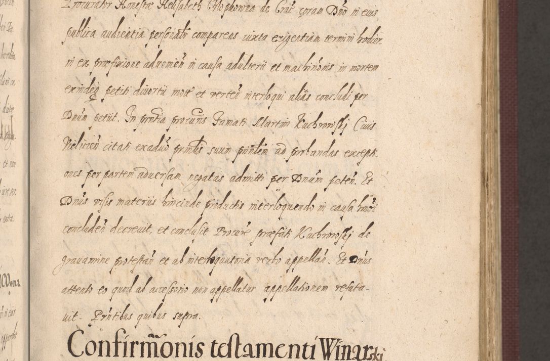 Zdjęcie nr 39 dla obiektu archiwalnego: Acta actorum causarum obligationum institutionum, decretorum, constitutionum, quietonum, resignonum, cessionum, accaeterarum, obseruonum tam iudicialium quam extraiudicialium coram Admondo Reverendo Domino Joanne Zerzynski Canonico, Vicario in Spiritualibus et Officiali generali Cracoviensis Iudice deputati per Illustrissimum ac Reverendissimum Dominum Martinum Szyszkowski Dei et Apostolice Sedis gratia Episcopum Cracoviensis ad Annum Domini Millesimum Sexcentesimum Decimum Septimum Indicatione quindecima Pontificus SS. D. N. D. Pauli Divina providentia Papae V. foeliciter moderni anno ipsus duodecimo continuantur