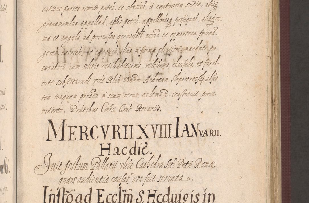 Zdjęcie nr 15 dla obiektu archiwalnego: Acta actorum causarum obligationum institutionum, decretorum, constitutionum, quietonum, resignonum, cessionum, accaeterarum, obseruonum tam iudicialium quam extraiudicialium coram Admondo Reverendo Domino Joanne Zerzynski Canonico, Vicario in Spiritualibus et Officiali generali Cracoviensis Iudice deputati per Illustrissimum ac Reverendissimum Dominum Martinum Szyszkowski Dei et Apostolice Sedis gratia Episcopum Cracoviensis ad Annum Domini Millesimum Sexcentesimum Decimum Septimum Indicatione quindecima Pontificus SS. D. N. D. Pauli Divina providentia Papae V. foeliciter moderni anno ipsus duodecimo continuantur